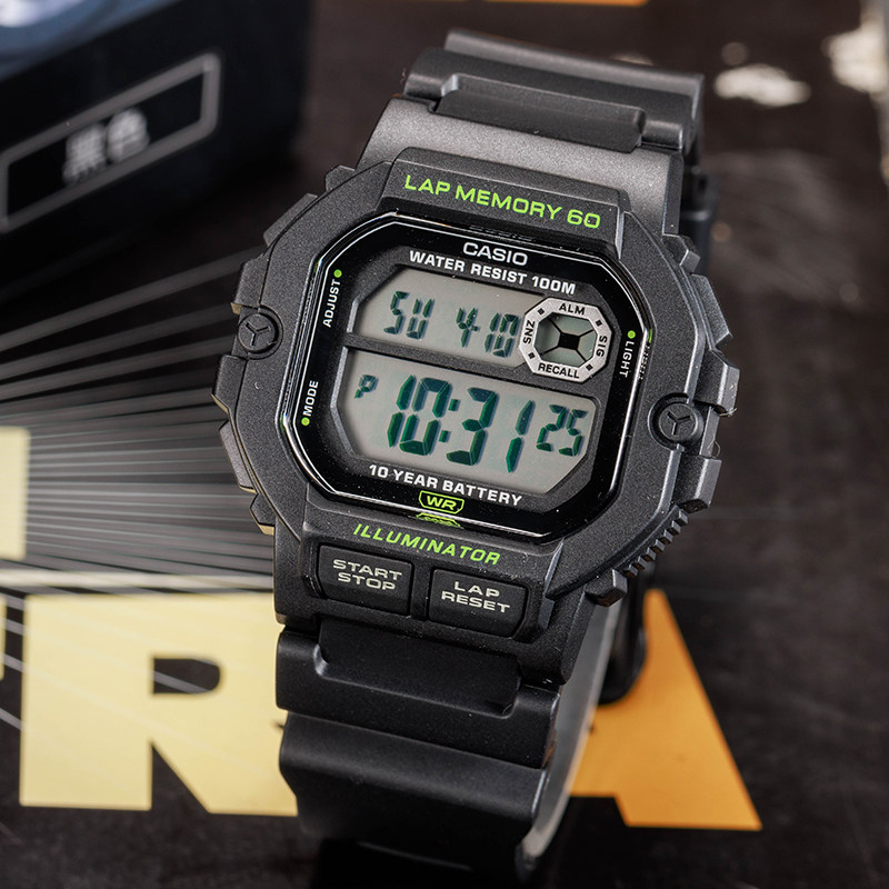 casio卡西欧新款时尚经典小方块多功能休闲男士运动表ws-1400h-1a