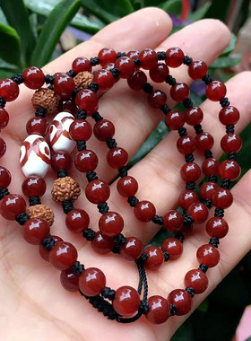 天珠菩提红玛瑙吊坠绳项链毛衣链