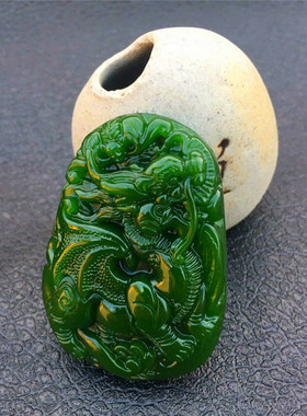 麒麟霸气风菠菜绿玉石吊坠件包邮