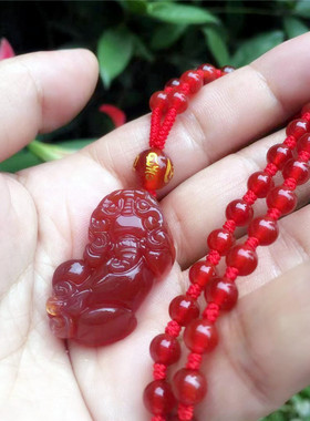 红玛瑙貔貅吊坠皮丘项链毛衣链女