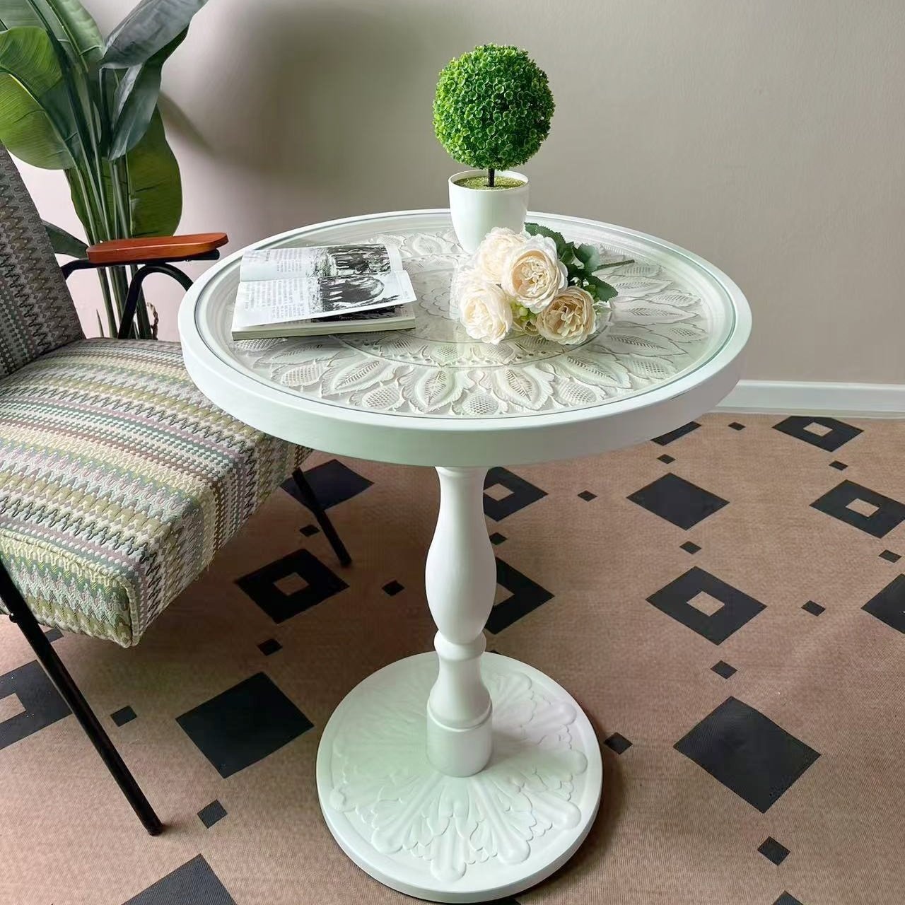 法式实木雕花圆桌沙发边几角几罗马柱休闲小圆几小户型咖啡桌,住宅家具,角几/边几,淘宝优惠券,粉丝福利购,淘宝优惠卷