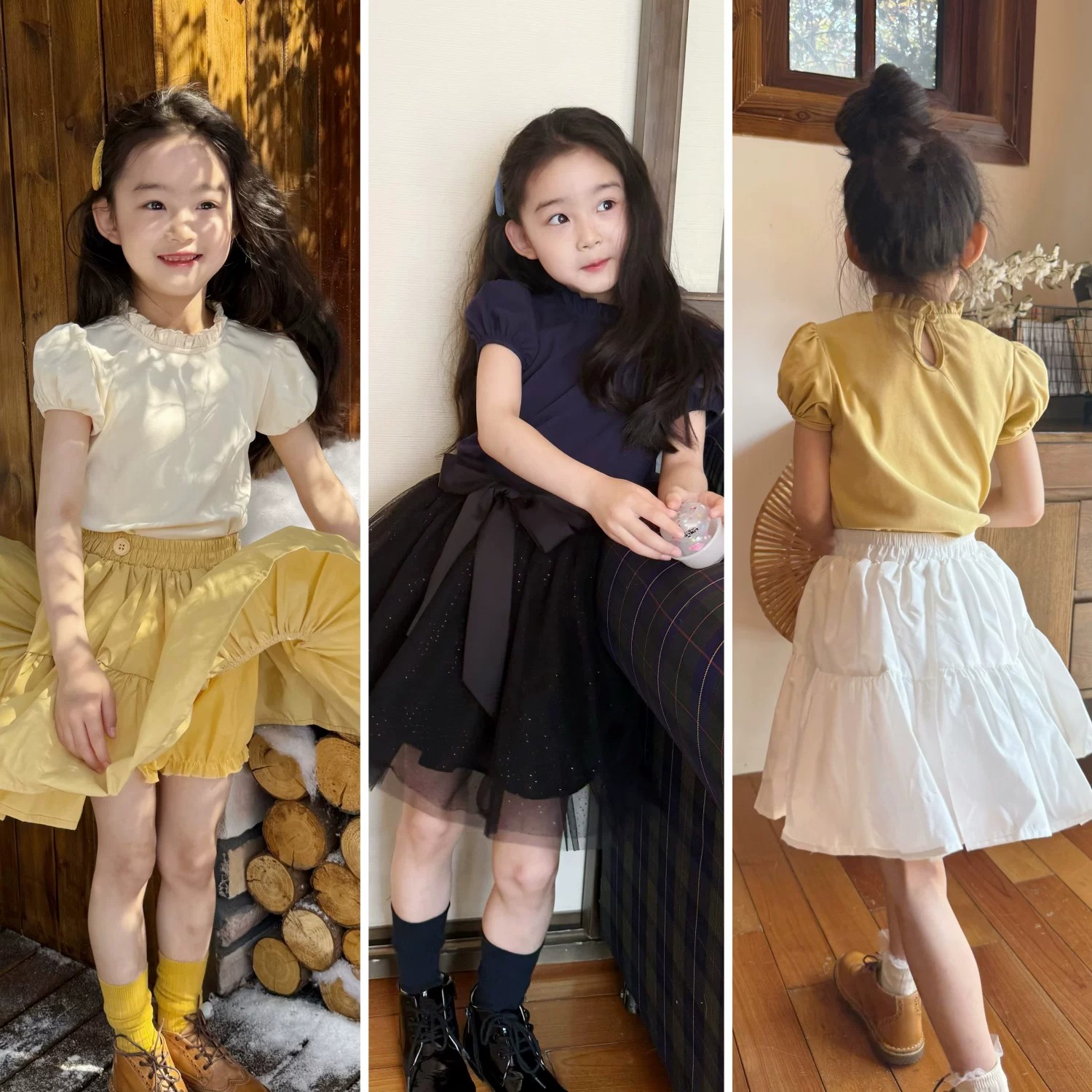 2026新款夏装儿童百搭木耳边夏季泡泡袖女童洋气短袖T恤上衣-三色