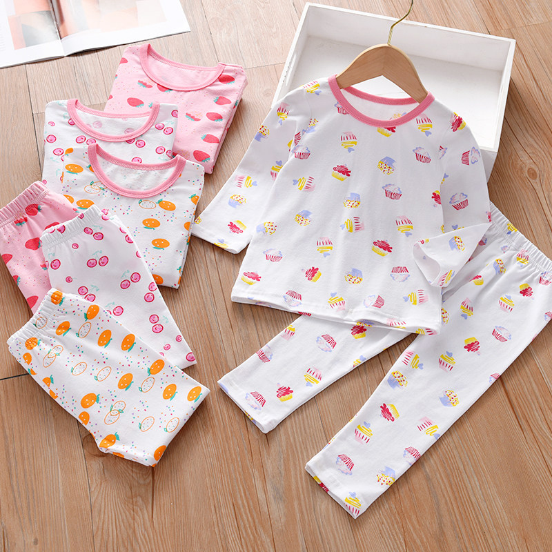 BABY PAJAMAS COTTON THIN CHILDRENS SPRING AND AUTUMN TWO-PIECE SET LITTLE GIRL GIRLS HOME CLOTHES BABY AND CHILDRENS SET