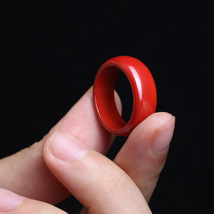 帝王砂柿子红天然朱砂戒指扳指无名指高含量红色指环男女情侣款