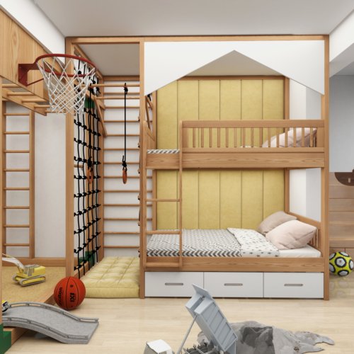 全实木定制小户型树屋阁楼上层高架床复式二楼儿童床滑梯秘密基地