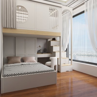 定制实木交错式上下错位母子床小户型儿童高低床上床下柜储物组合