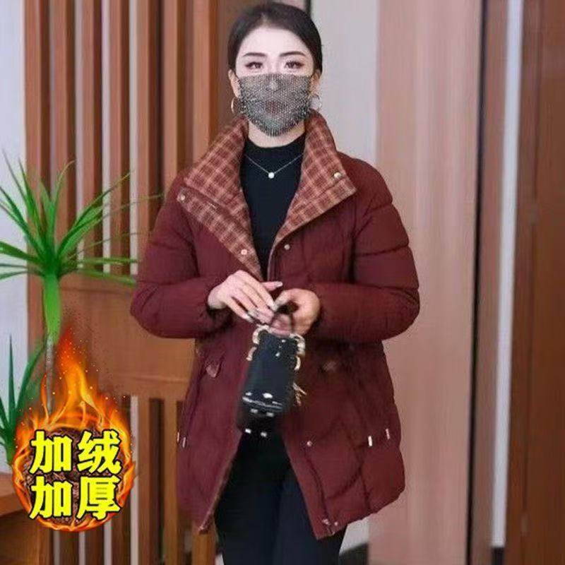 妈妈冬季新款加绒加厚保暖棉服