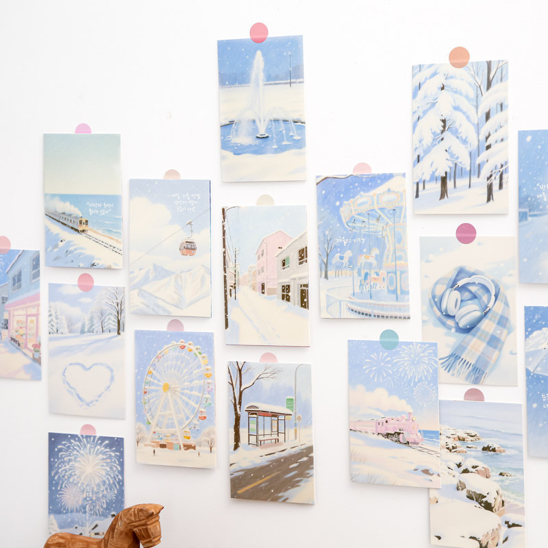 韩系雪景插画初雪浪漫明信片