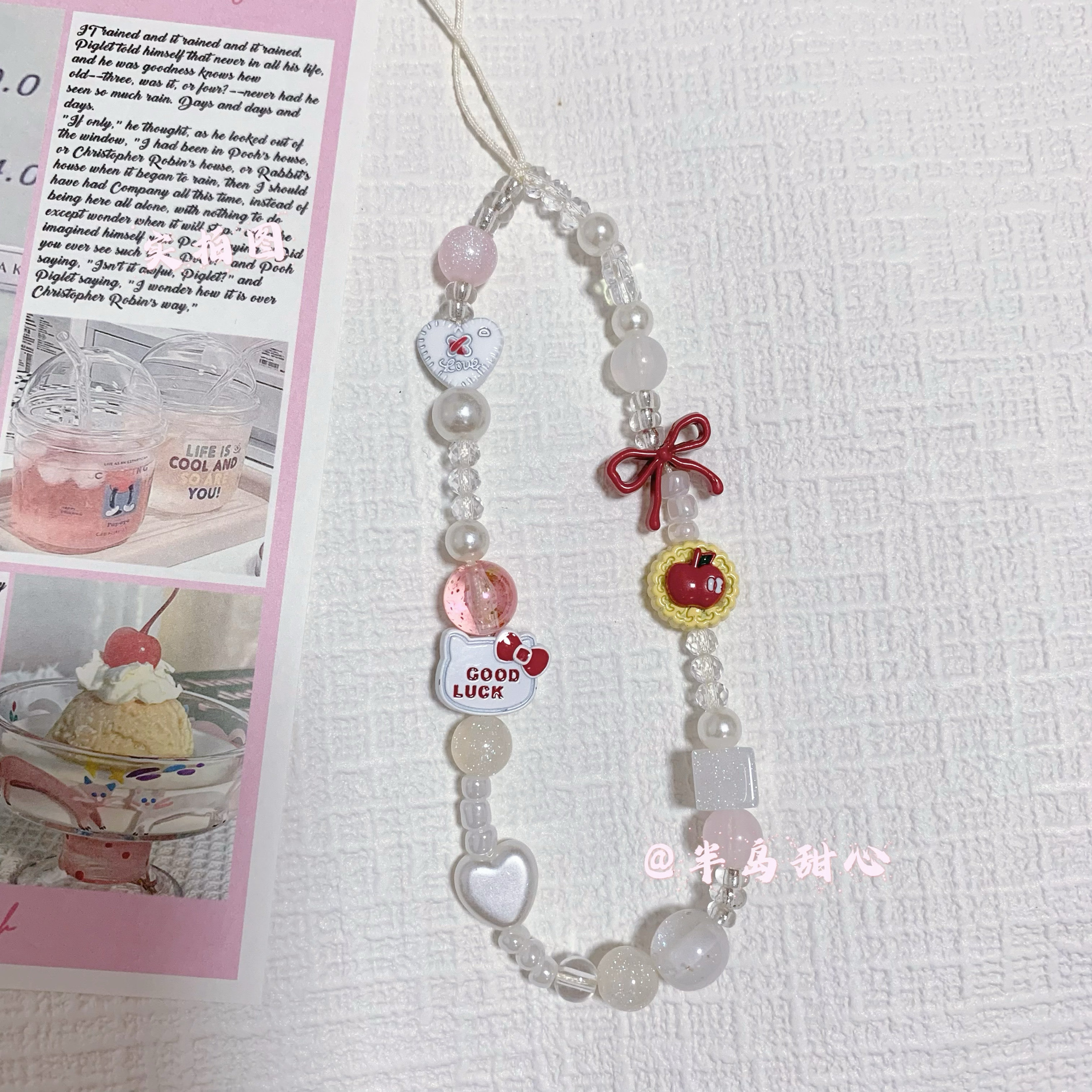 半岛甜心手作HelloKitty蝴蝶结串珠链条夏日手机挂绳ccd挂件挂饰