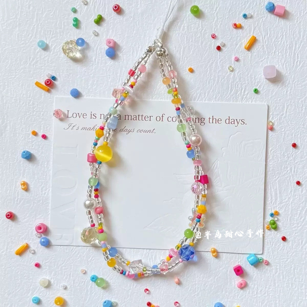 半岛甜心手作多巴胺彩色手机链手机壳挂绳少女串珠链相机ccd挂件