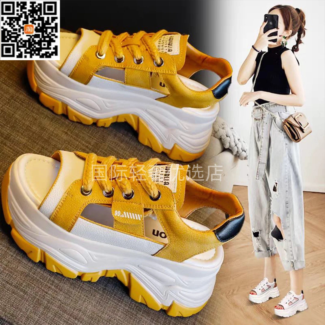 卡搭高跟凉鞋女2026夏季新款透气镂空厚底软底增高百搭软底沙滩鞋