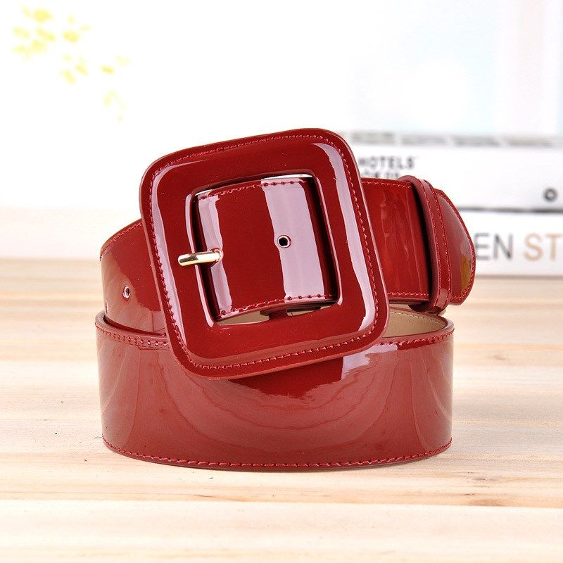 新款女式真皮漆皮宽腰带 配大衣裙子羽绒服毛线衫宽皮带腰封现货