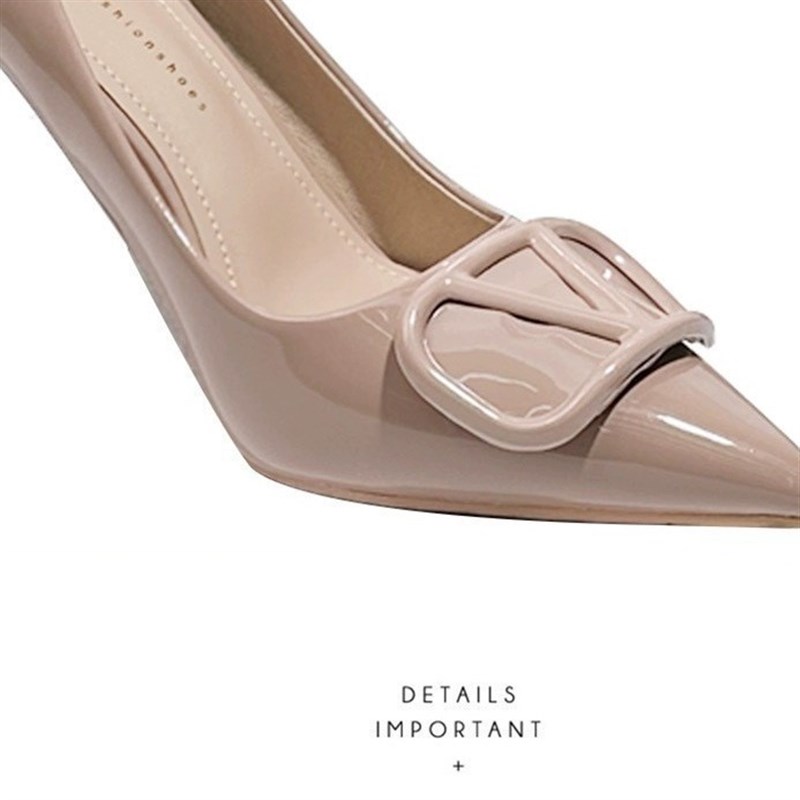 裸色高跟鞋女2024年新款设计感小众法式V扣尖气质裙子不磨脚