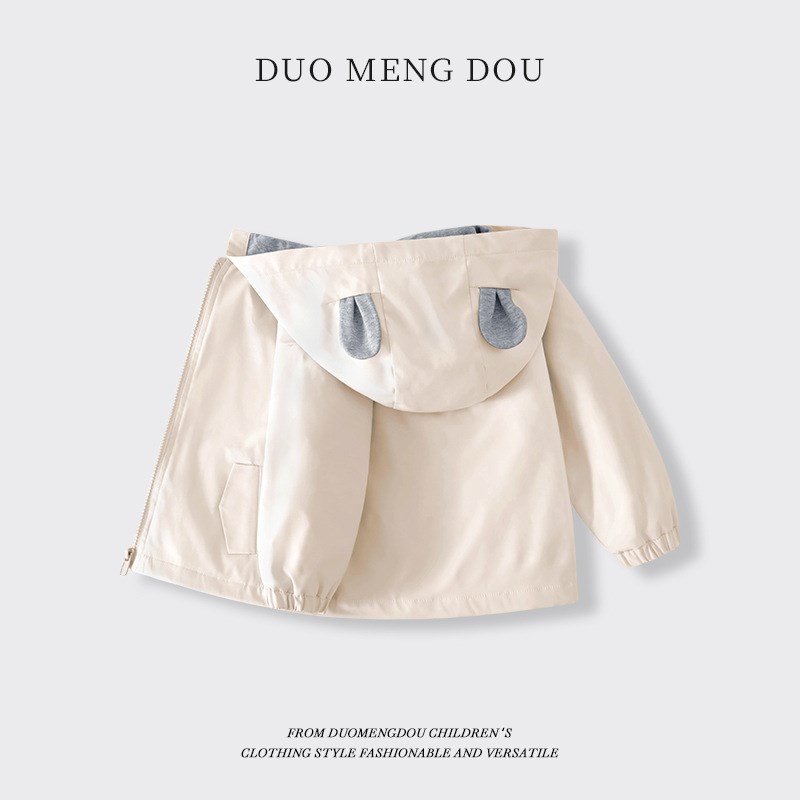 女童春秋童装外套薄款中小童宝宝兔耳朵秋装衣服儿童连帽拉链上衣