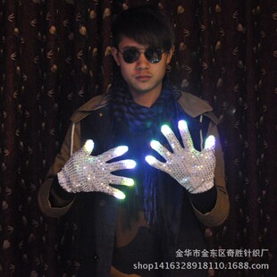 新款 学生夜间骑行警示反光夜光手套 酒吧街舞手影舞表演荧光手套
