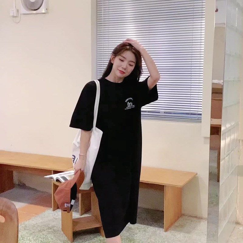 2022新款韩国ins短袖t恤裙宽松大码过膝长裙时尚连衣裙女中长款夏,女装/女士精品,连衣裙,淘宝优惠券,粉丝福利购,淘宝优惠卷