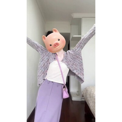 独特绝美小套装超好看软糯针织开衫紫色半身裙初秋韩系穿搭两件套