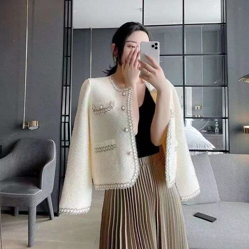 ins女秋冬新款洋气短款小个子名媛气质水貂绒欧式小香风外套2024