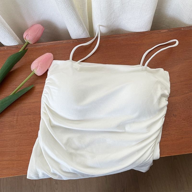 新款百搭细肩小吊带胸垫一体抹胸修身褶皱打底背心女外穿无缝内衣,女装/女士精品,背心吊带,淘宝优惠券,粉丝福利购,淘宝优惠卷