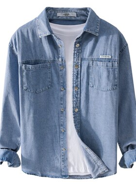 秋冬季男装休闲复古长袖牛仔衬衫潮流舒适流行青年男上衣9490