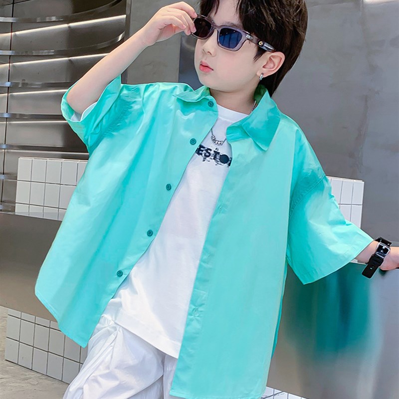 男童短袖衬衫外套夏季薄款2024新款大儿童夏装半袖上衣帅气时髦潮