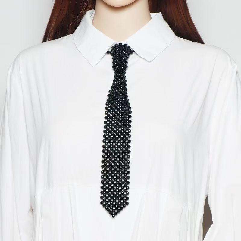 珍珠领带领结重工串珠jk服饰配饰设计感搭配衬衫饰品镂空假领