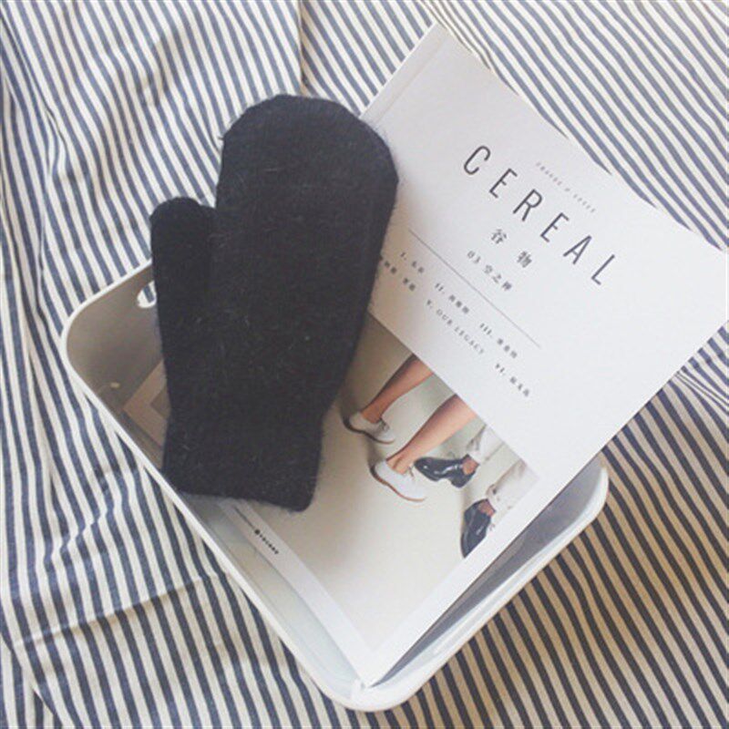 手套女冬季仿兔毛加绒加厚防寒骑行保暖手套韩版潮连指针织手套