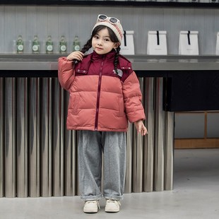 童装2024新款儿童羽绒服男女童拼色外套中小童加厚款可脱帽羽绒服