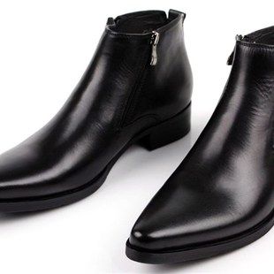 高帮鞋 大码 尖头风格 欧版 纯皮打造牛皮短靴双拉链皮靴工作鞋 新款