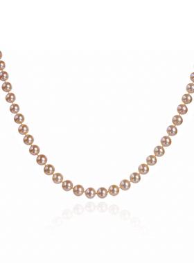 【中国红】9-10mm珠串天然淡水珍珠项链稀有色橙色正圆强光高级感