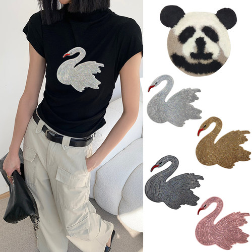 DIY补丁装饰辅料天鹅手缝破洞贴