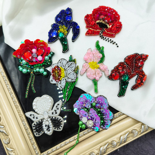 手工串珠玫瑰花朵补丁西装包帽贴