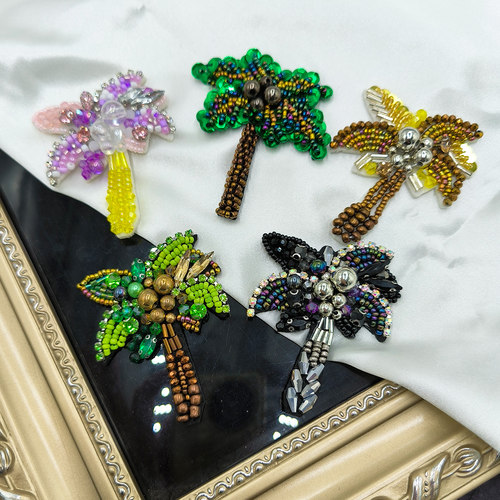 重工钉珠椰树布贴装饰服装补丁