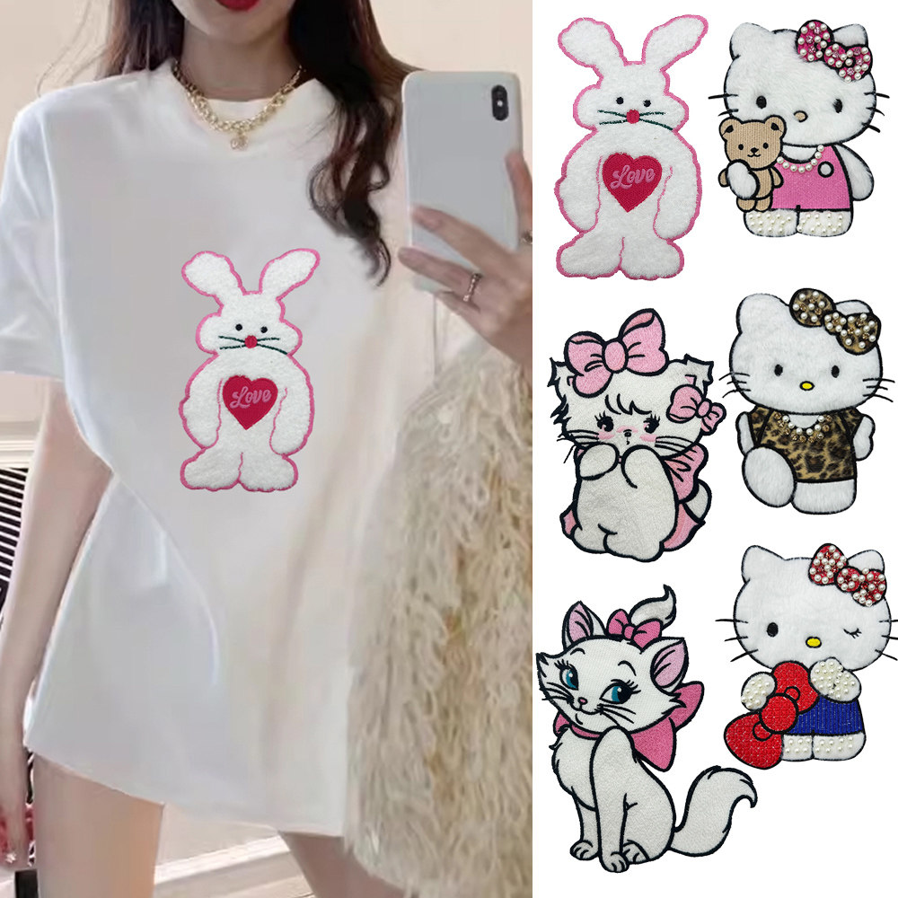 卡通可爱毛绒兔子玛丽钉珠猫咪刺绣布贴diy装饰t恤毛衣破洞修补贴,居家布艺,布贴,淘宝优惠券,粉丝福利购,淘宝优惠卷