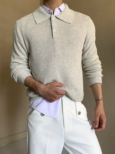 美式英伦慵懒轻奢风翻领Polo毛衣男高级氛围感休闲百搭针织衫上衣
