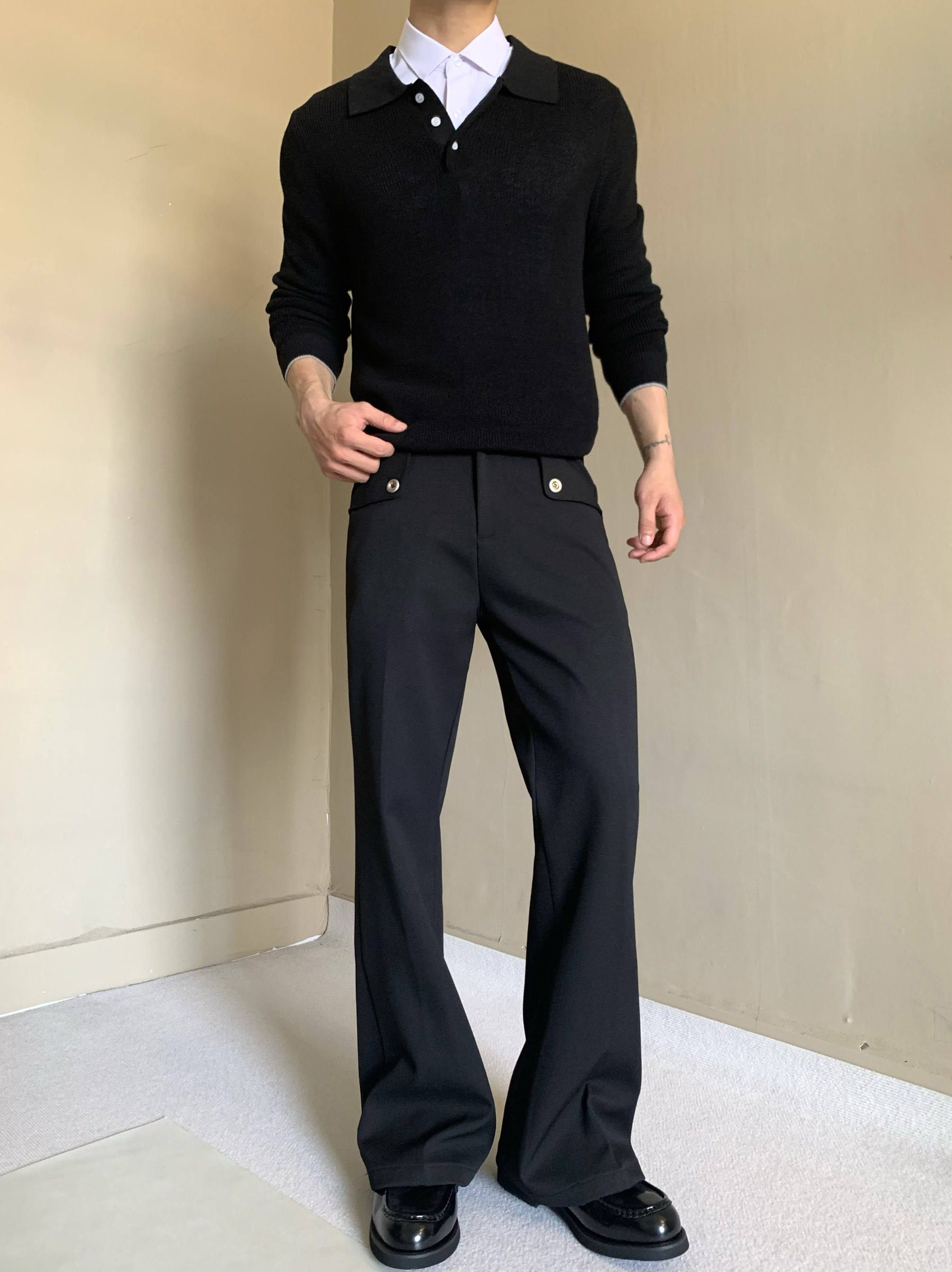 美式cleanfit微喇直筒牛仔裤男女显瘦英伦绅士感休闲拖地长裤子潮