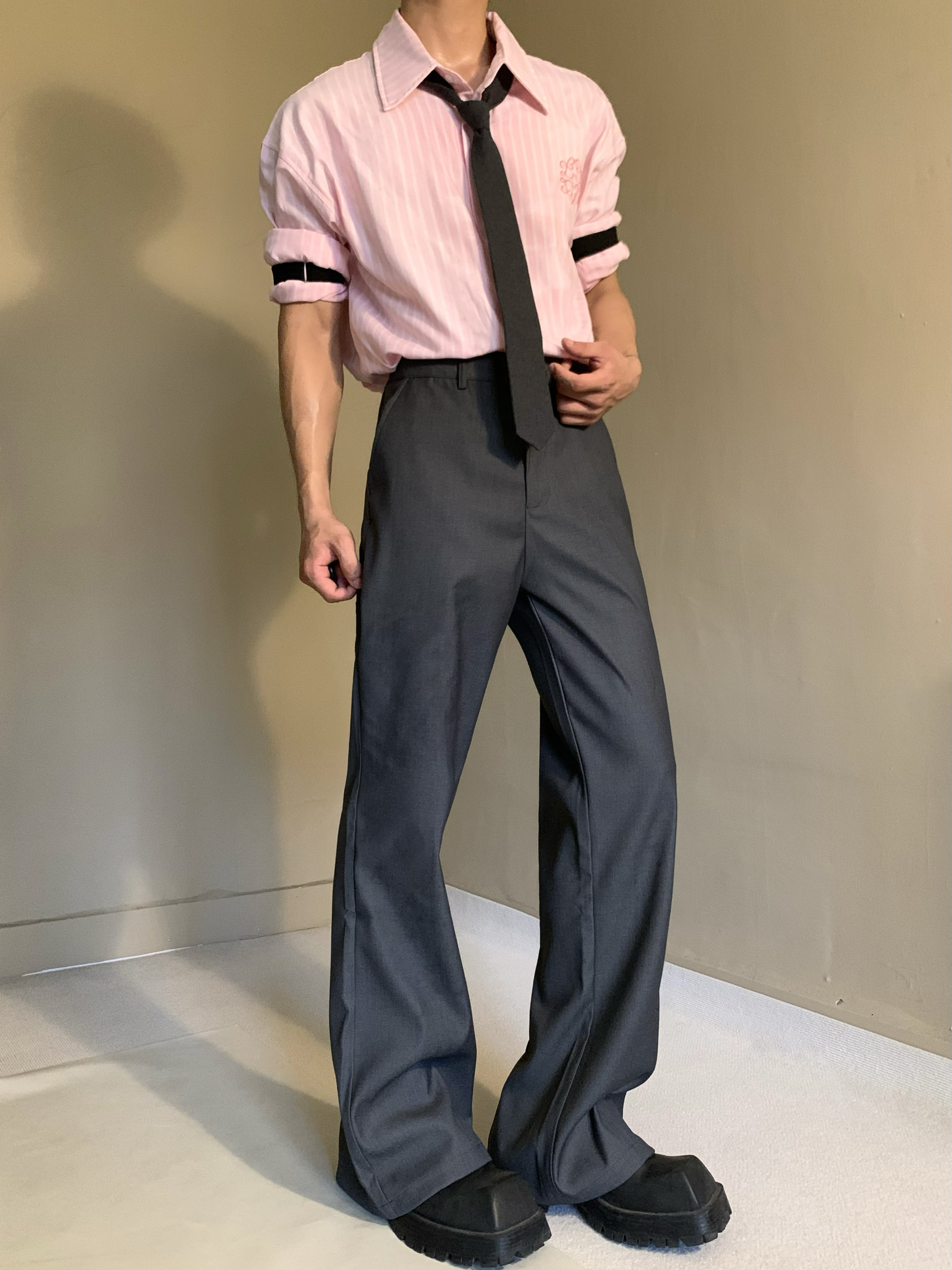 美式高街vibe风直筒加长微喇叭西裤男垂坠高级感堆积拖地西装长裤