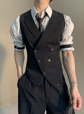法式高级感收腰戗驳领西装马甲男女中性风修身背心西服马夹制服潮