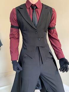 休闲宫廷风西装长马甲修身收腰戗驳领长款燕尾礼服执事贵族感西服