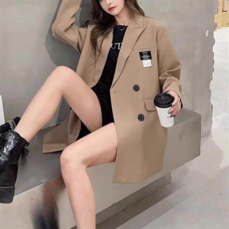 春秋标签设计感休闲小西装外套女宽松高级感时尚卡其色西服外套女