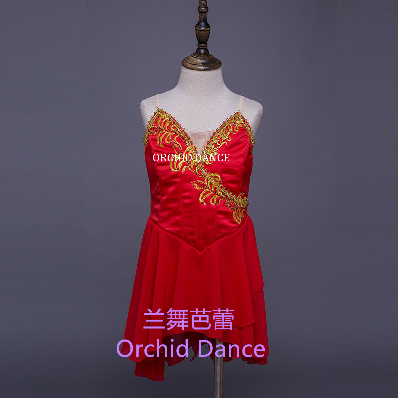儿童定制抒情芭蕾舞裙成人女款现代芭蕾舞表演服红色演出裙连衣裙