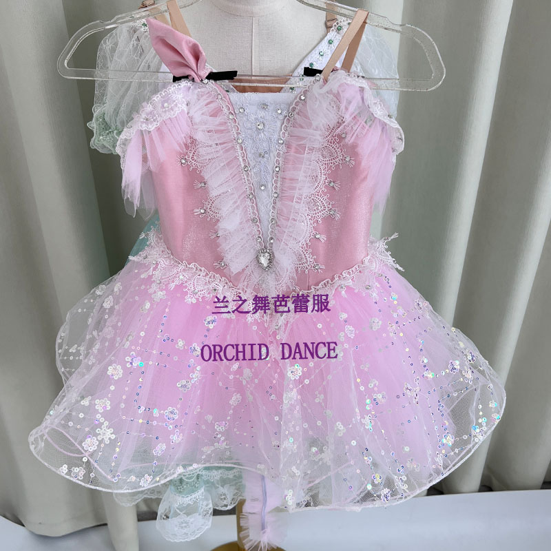 粉色玩具猫短款芭蕾舞裙演出服