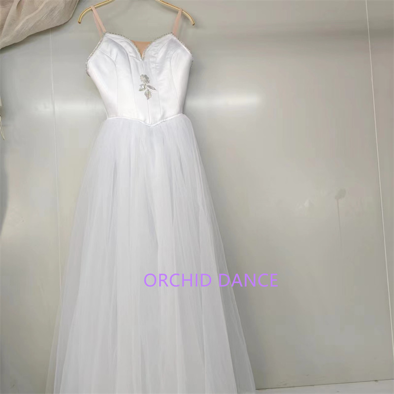 儿童专业定制芭蕾舞裙演出服白色仙女变奏长纱裙篷篷裙成人比赛服