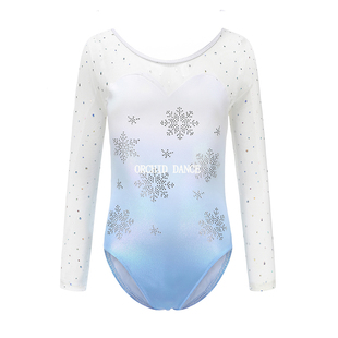 儿童专业体操训练服蓝色拼接长袖 连体服团体比赛紧身衣女童练功服