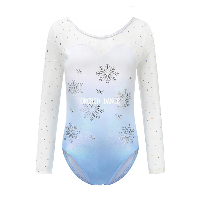 儿童专业体操连体服蓝色拼接长袖