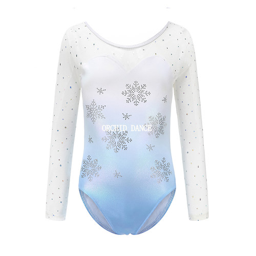 儿童专业体操连体服蓝色拼接长袖