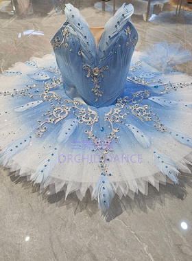 蓝鸟变奏芭蕾舞裙儿童专业定制演出tutu裙女童蓝色羽毛比赛表演服