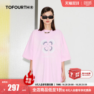 t恤情侣男女同款 四叶草印花宽松oversize短袖 体恤 T恤 TOFOURTH