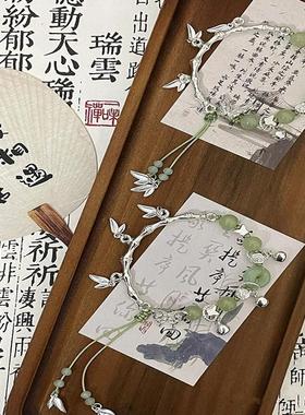 2024年新款新中式古风绿色竹节串珠手链小众设计高级感蝴蝶手链女