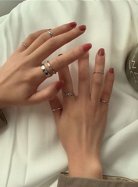 件套戒指女时尚个轻奢小众设计ins风潮冷淡风高级欧美素圈尾戒